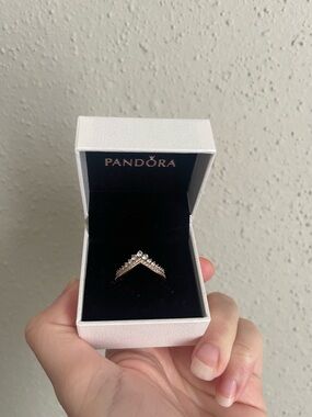 Pandora Rose Gold V-Stacking Ring with Clear Stones